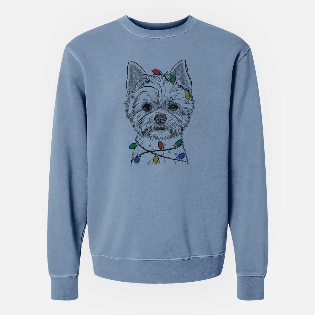 Christmas Lights Chewy the Yorkshire Terrier - Unisex Pigment Dyed Crew Sweatshirt