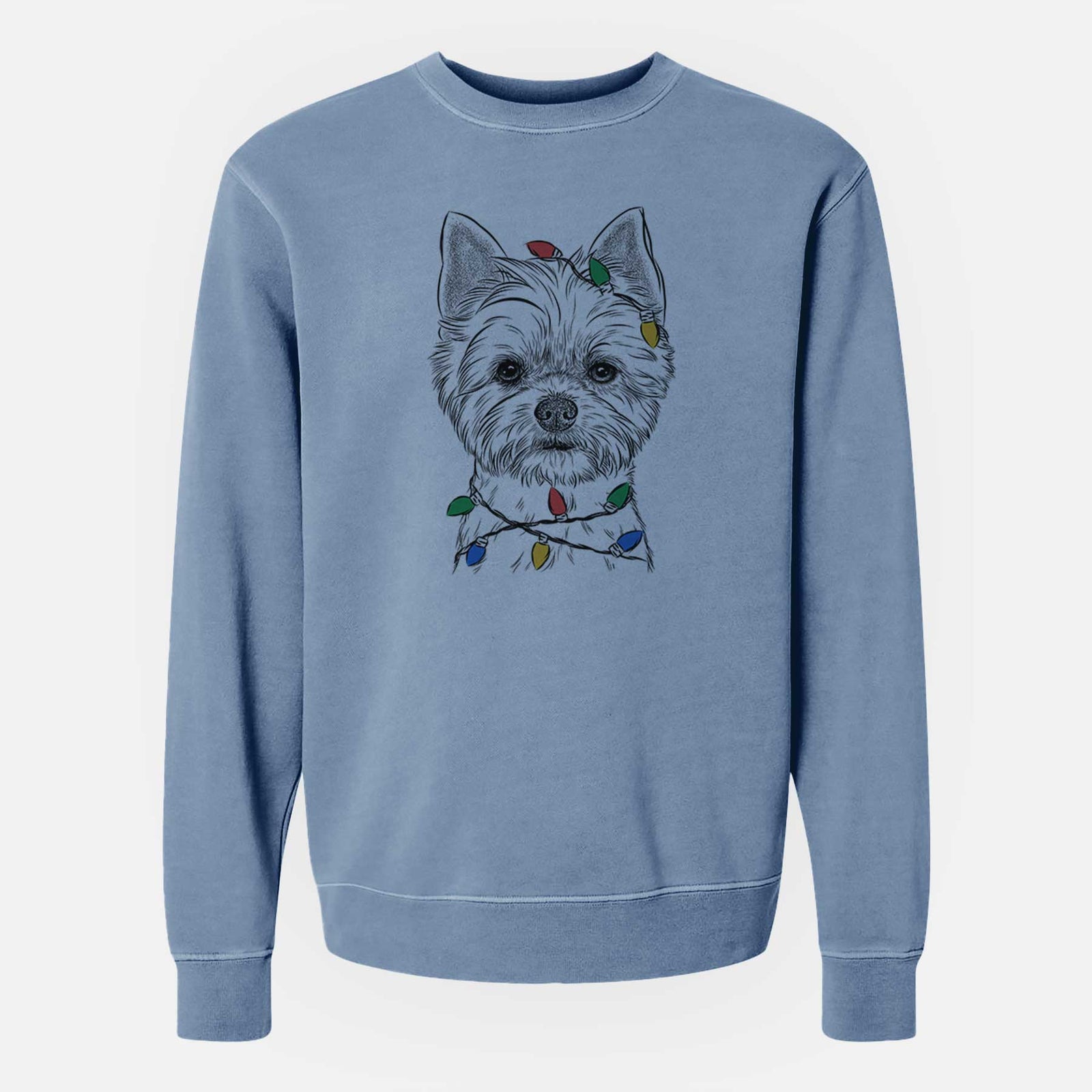 Christmas Lights Chewy the Yorkshire Terrier - Unisex Pigment Dyed Crew Sweatshirt