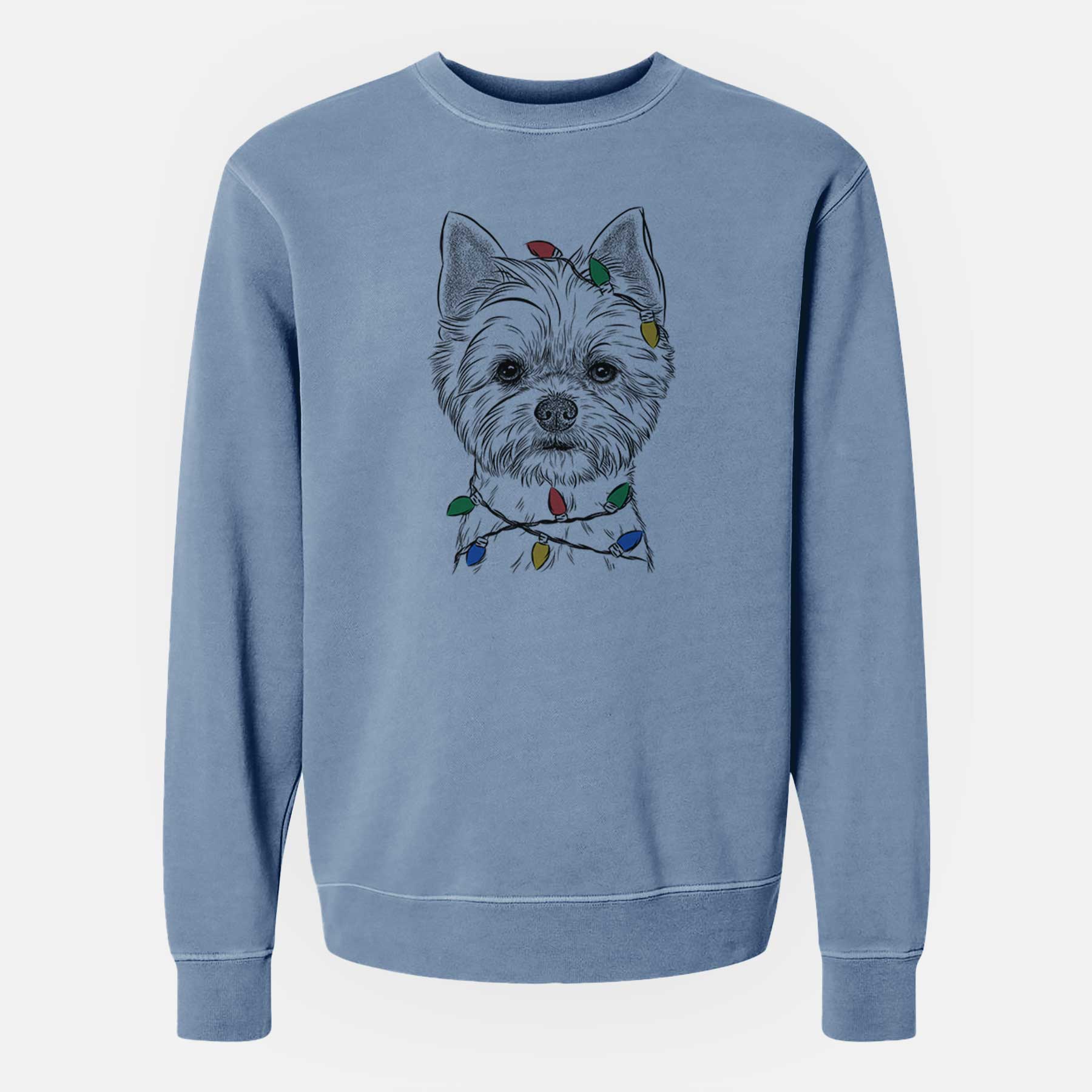 Christmas Lights Chewy the Yorkshire Terrier - Unisex Pigment Dyed Crew Sweatshirt