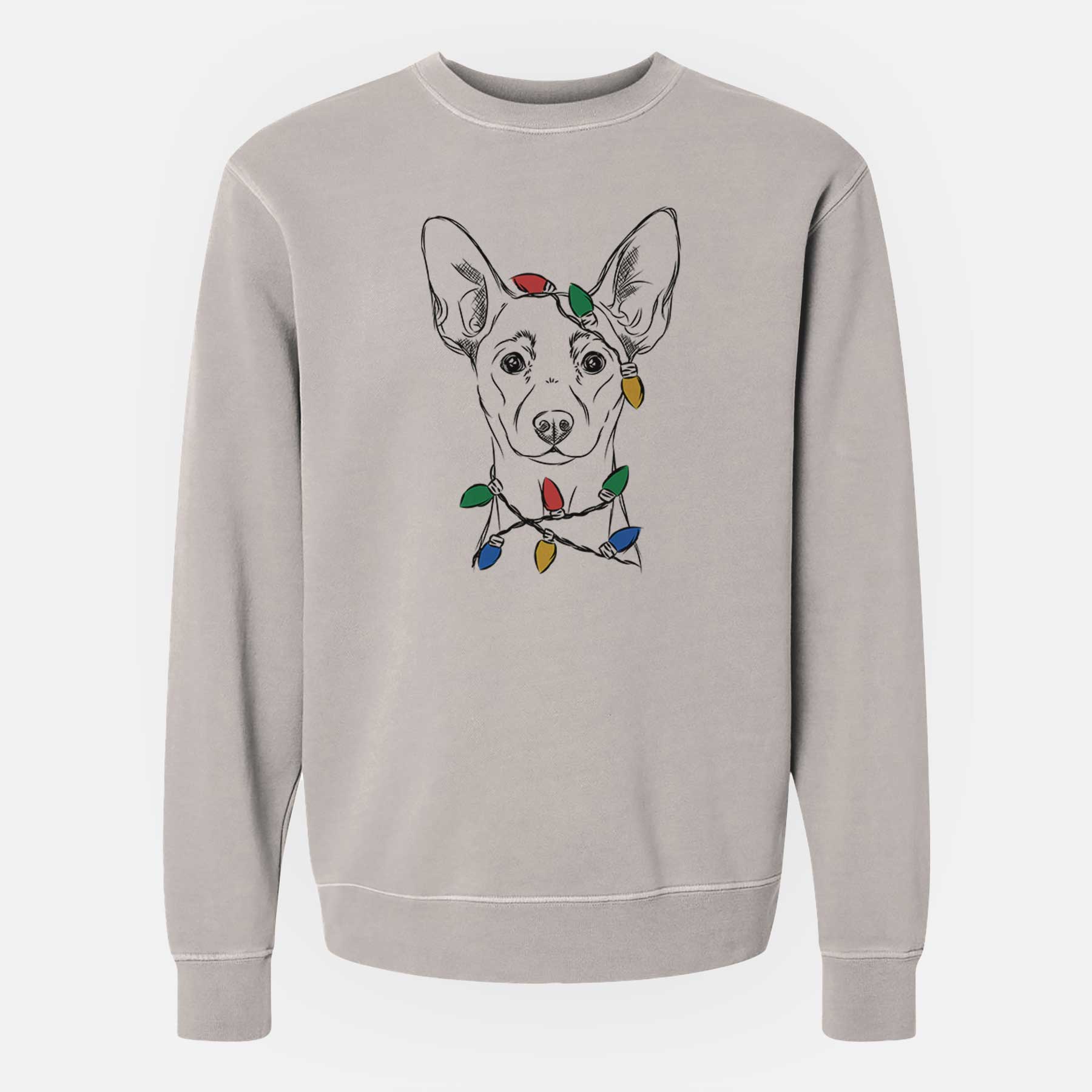 Christmas Lights Chillie the Mini Pinscher - Unisex Pigment Dyed Crew Sweatshirt