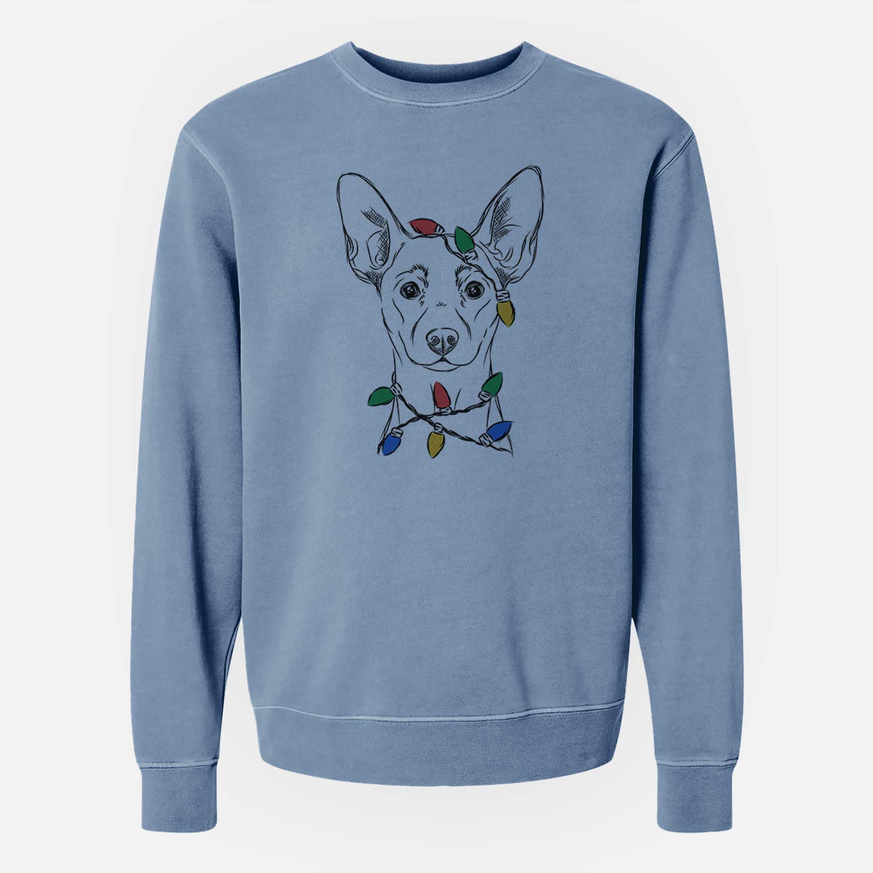 Christmas Lights Chillie the Mini Pinscher - Unisex Pigment Dyed Crew Sweatshirt