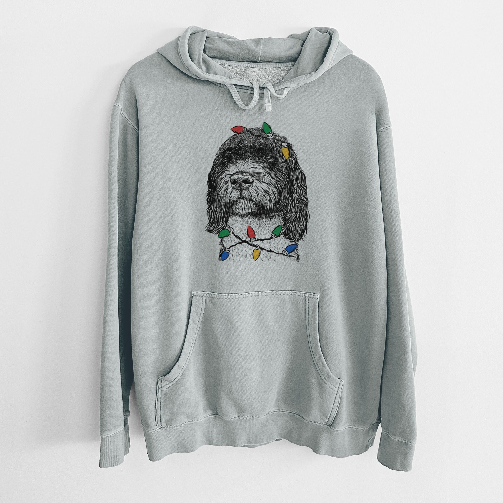 Christmas Lights Chris the Portuguese Water Dog - Unisex Pigment Dyed Hoodie