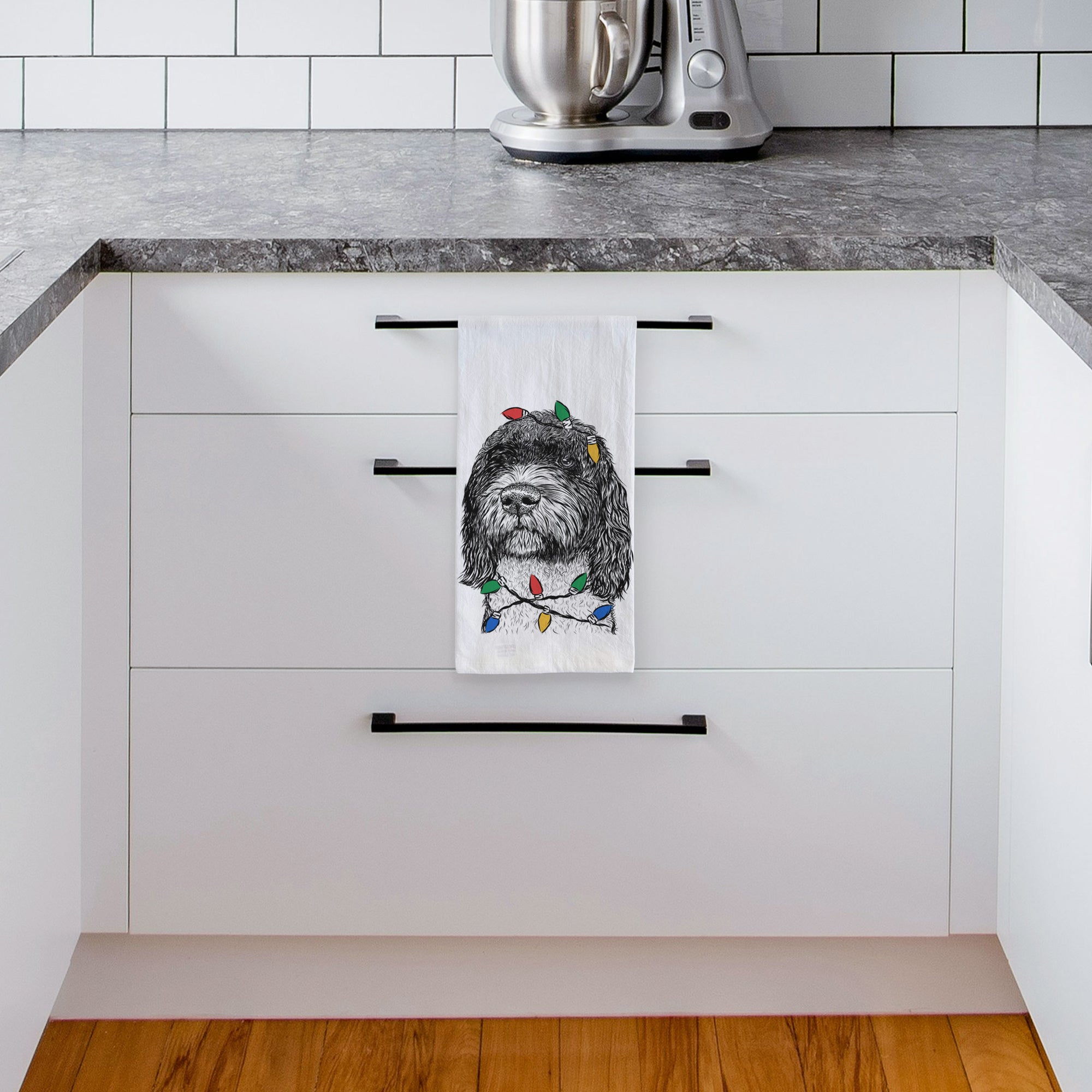 Chris the Portuguese Water Dog Tea Towel