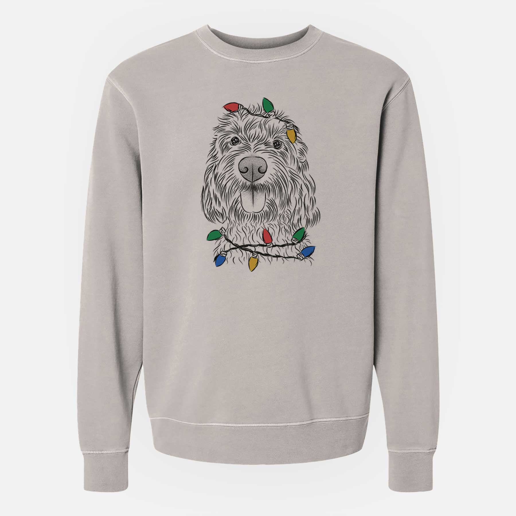 Christmas Lights Clover the Cockapoo - Unisex Pigment Dyed Crew Sweatshirt