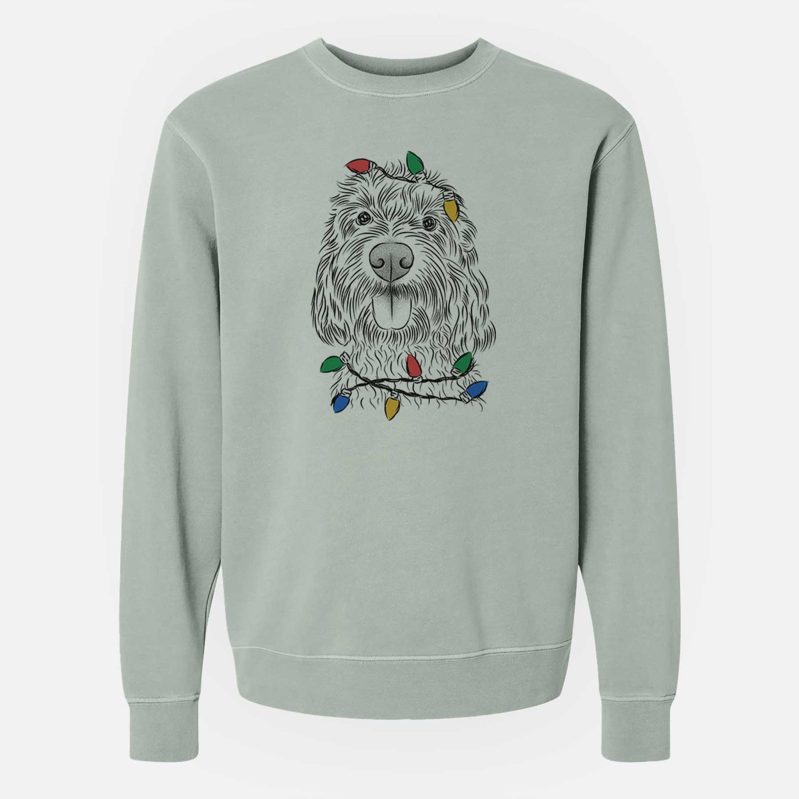 Christmas Lights Clover the Cockapoo - Unisex Pigment Dyed Crew Sweatshirt