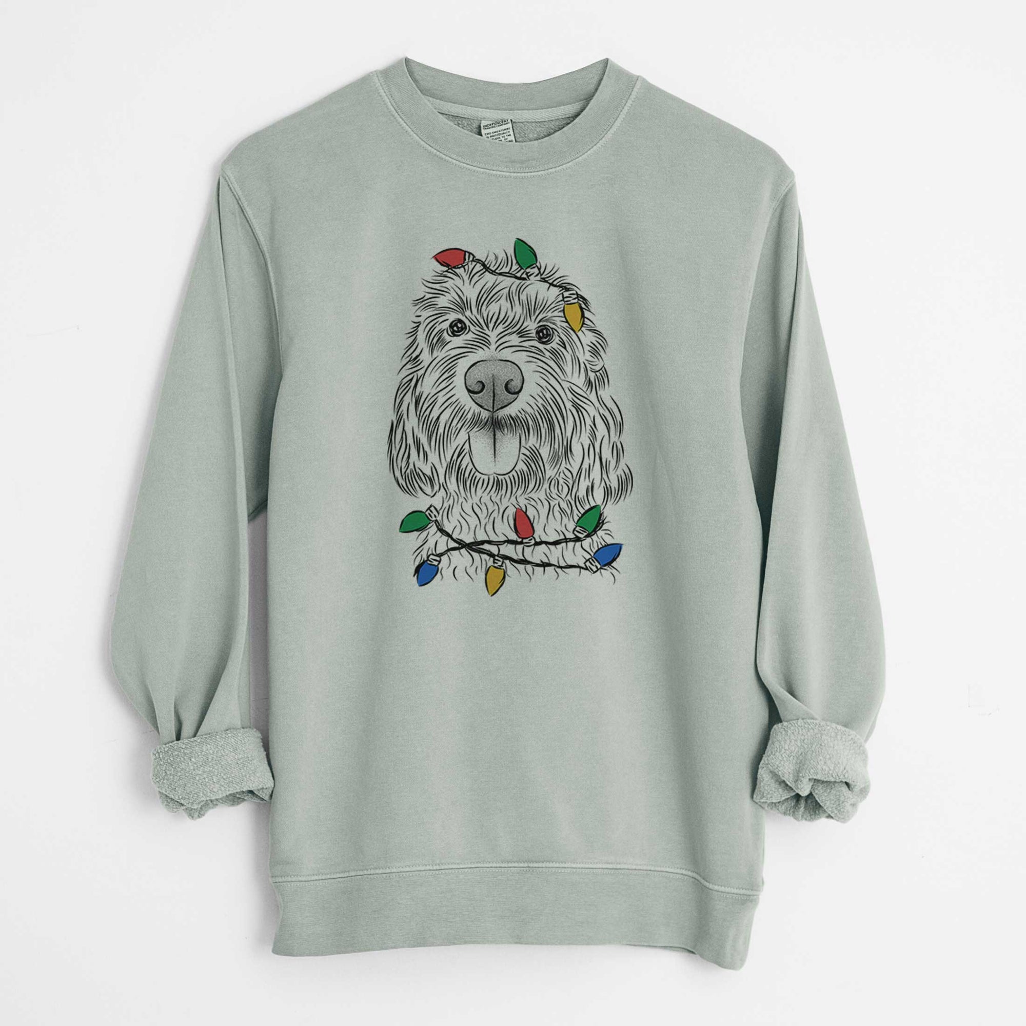 Christmas Lights Clover the Cockapoo - Unisex Pigment Dyed Crew Sweatshirt