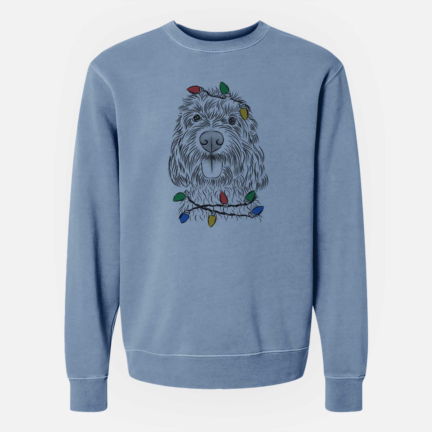 Christmas Lights Clover the Cockapoo - Unisex Pigment Dyed Crew Sweatshirt