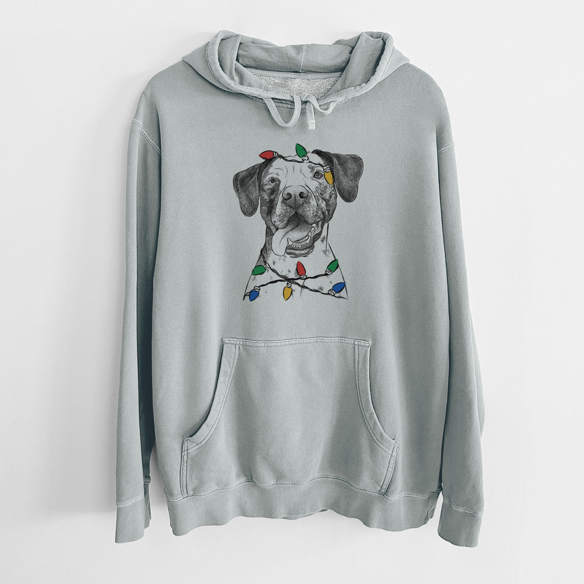 Christmas Lights Cola the Catahoula - Unisex Pigment Dyed Hoodie