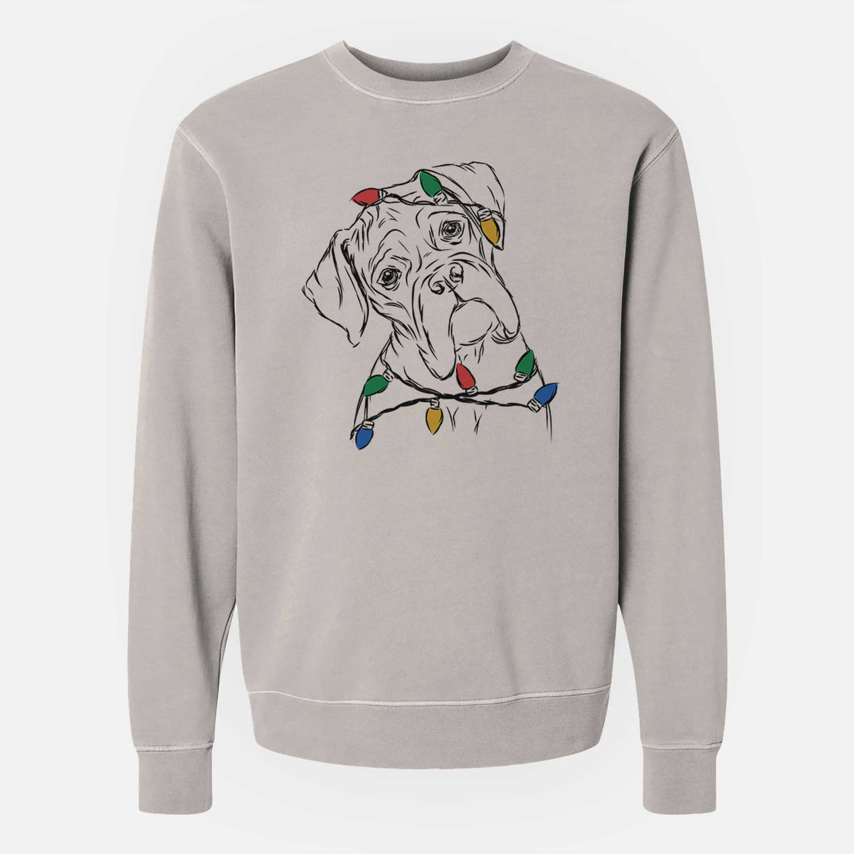 Christmas Lights Cooper the Boxer - Unisex Pigment Dyed Crew Sweatshirt