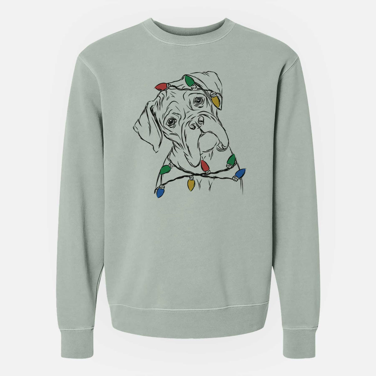 Christmas Lights Cooper the Boxer - Unisex Pigment Dyed Crew Sweatshirt