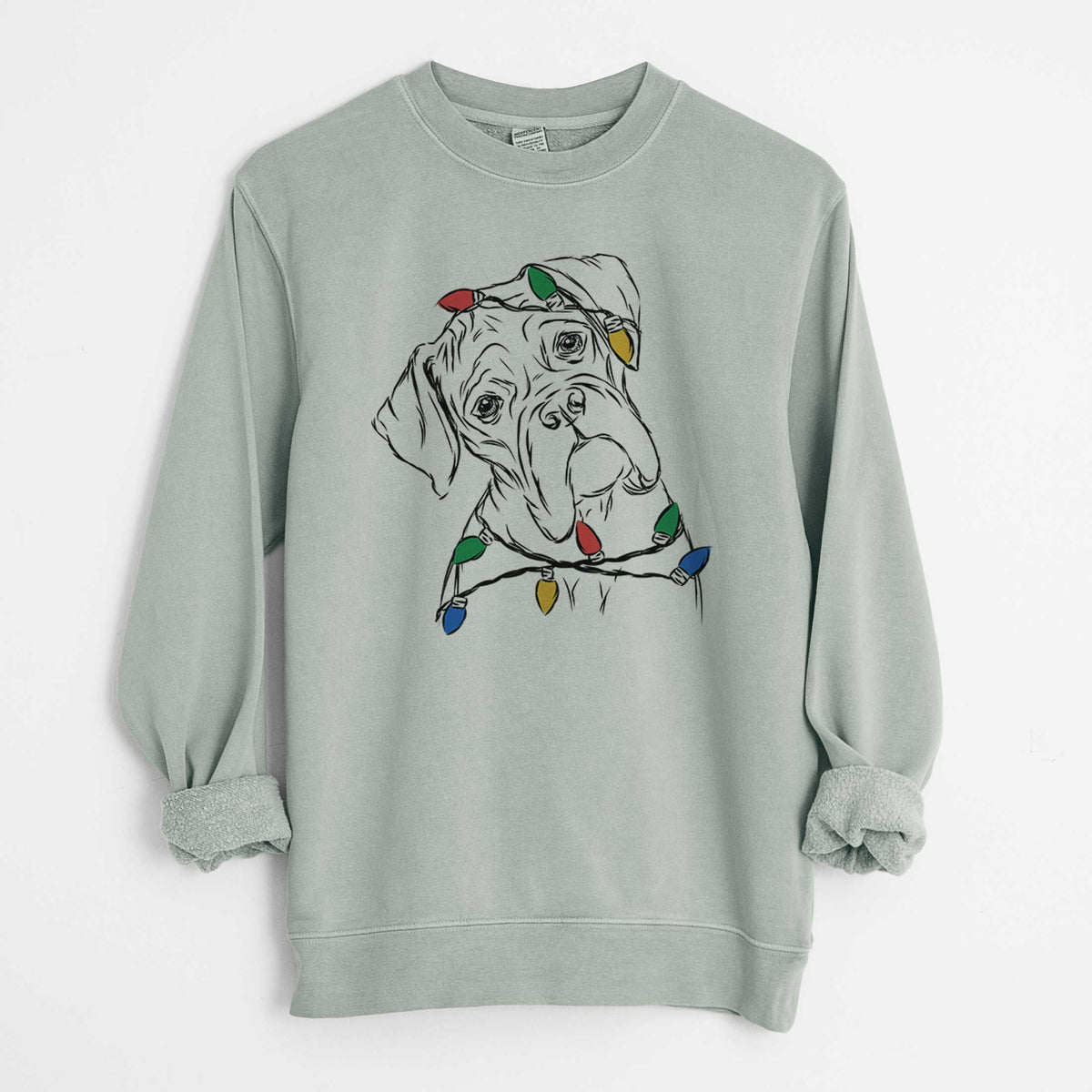 Christmas Lights Cooper the Boxer - Unisex Pigment Dyed Crew Sweatshirt