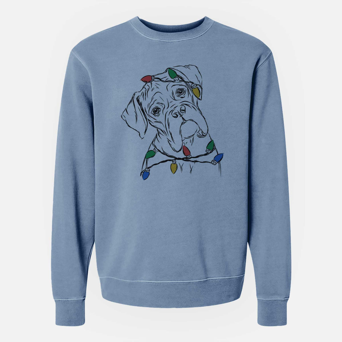 Christmas Lights Cooper the Boxer - Unisex Pigment Dyed Crew Sweatshirt