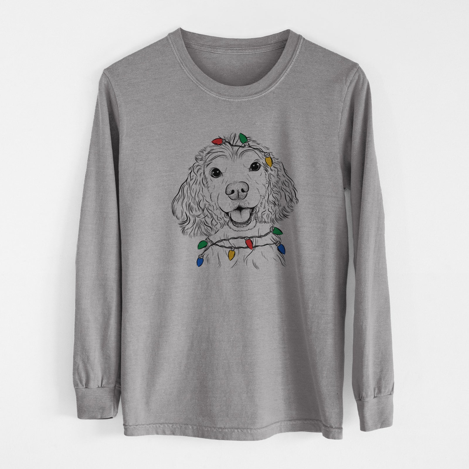 Christmas Lights Cricket the American Cocker Spaniel - Heavyweight 100% Cotton Long Sleeve