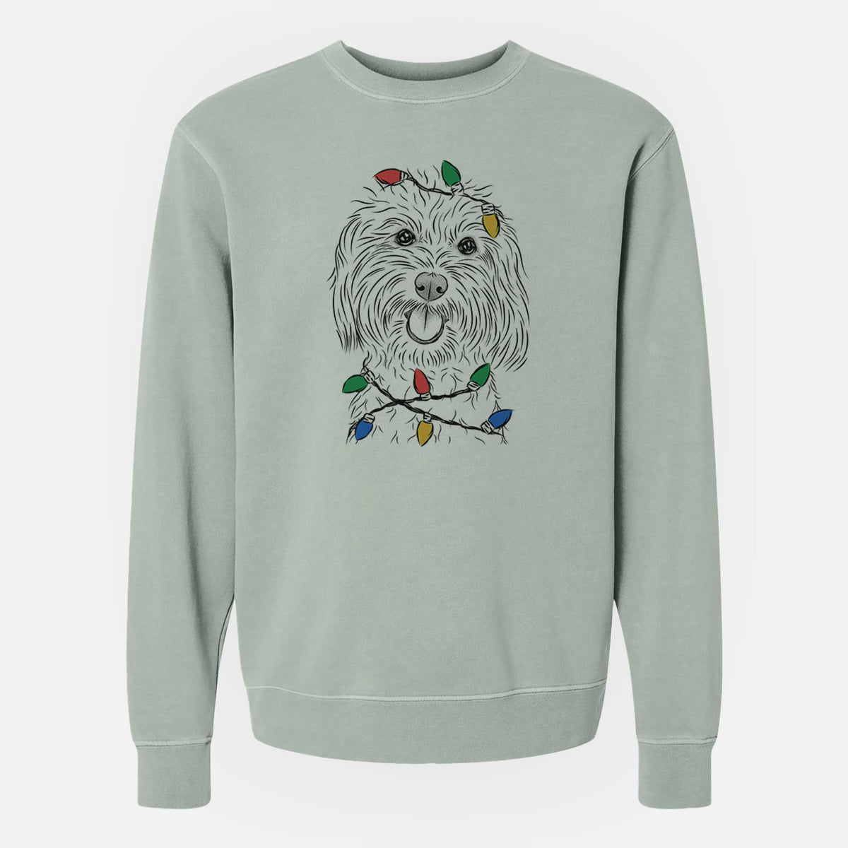 Christmas Lights Cuddles the Coton de Tulear - Unisex Pigment Dyed Crew Sweatshirt