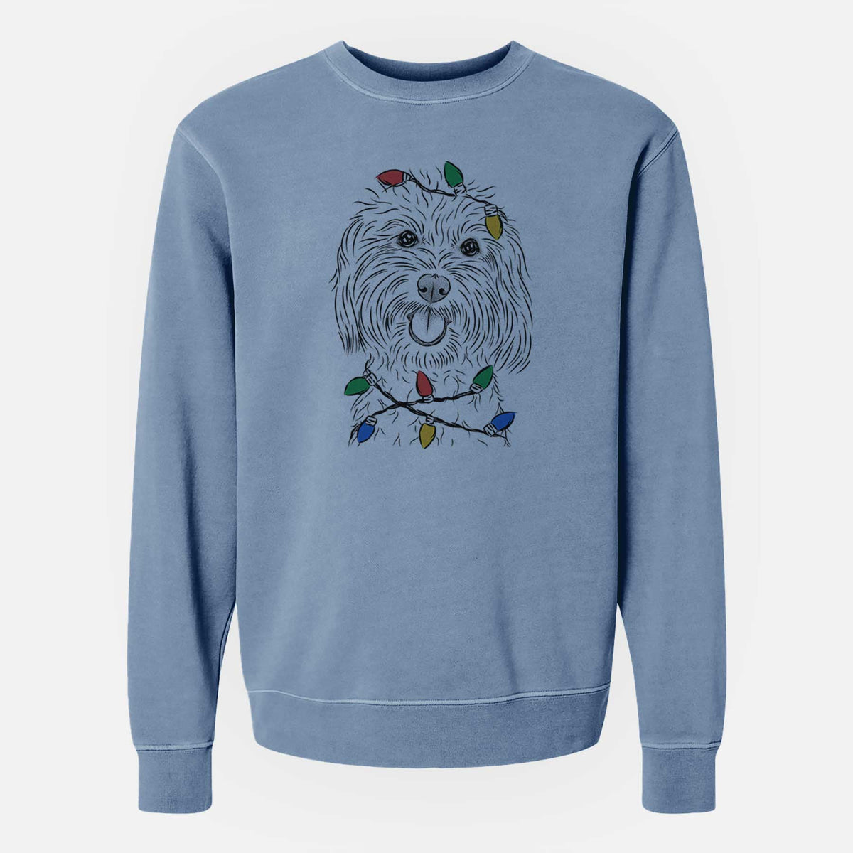 Christmas Lights Cuddles the Coton de Tulear - Unisex Pigment Dyed Crew Sweatshirt