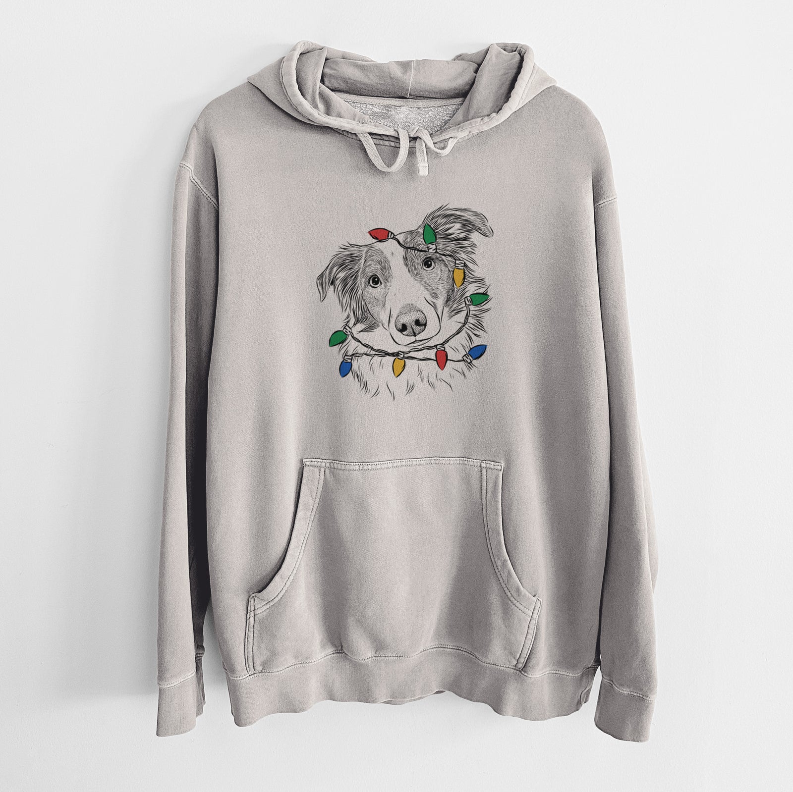 Christmas Lights Cyclone the Australian Shepherd - Unisex Pigment Dyed Hoodie