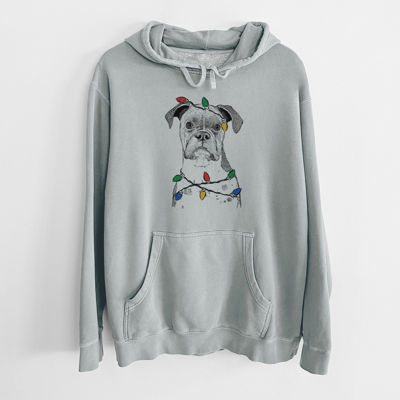 Christmas Lights Daisy the Boxer - Unisex Pigment Dyed Hoodie