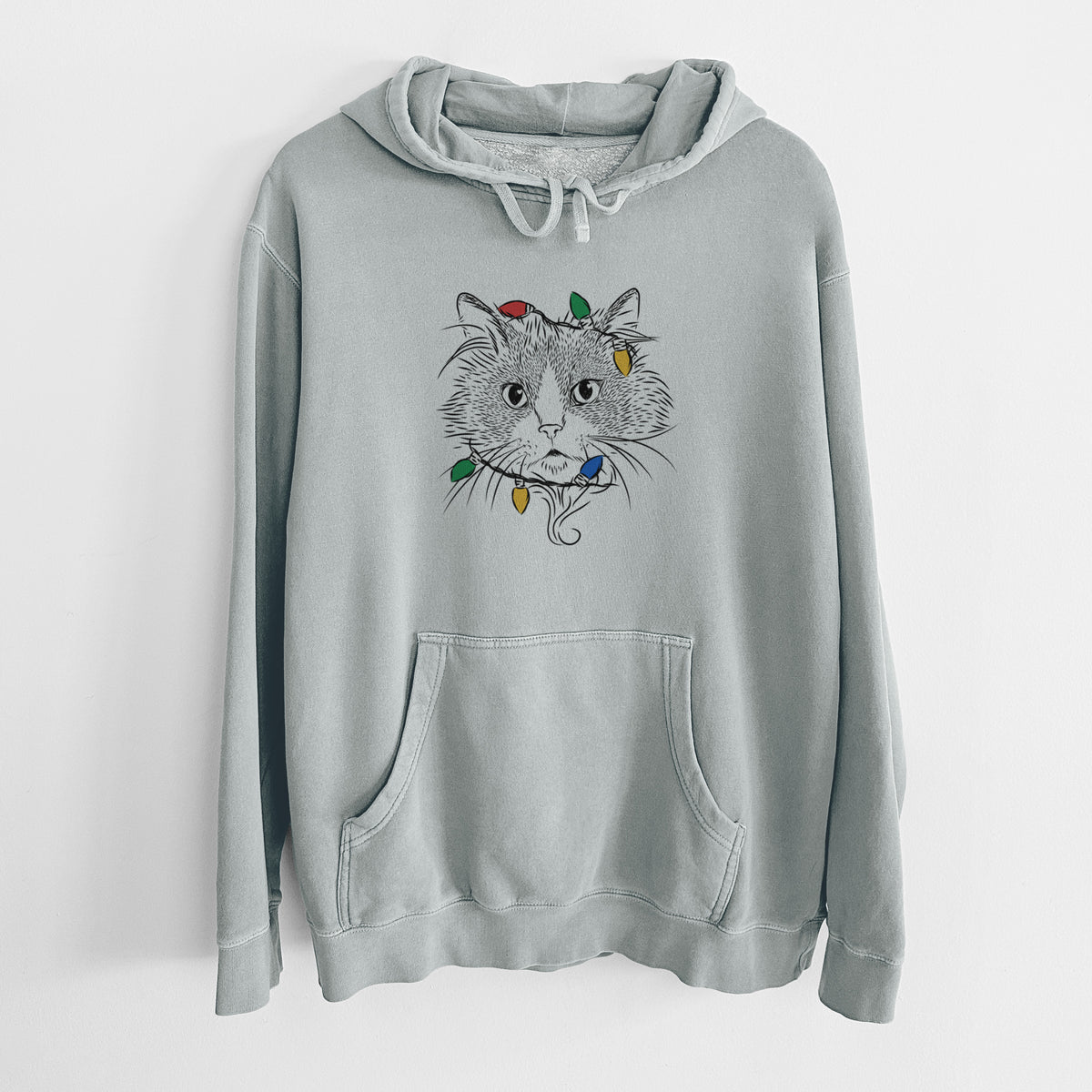 Christmas Lights Daniel the Ragdoll Cat - Unisex Pigment Dyed Hoodie