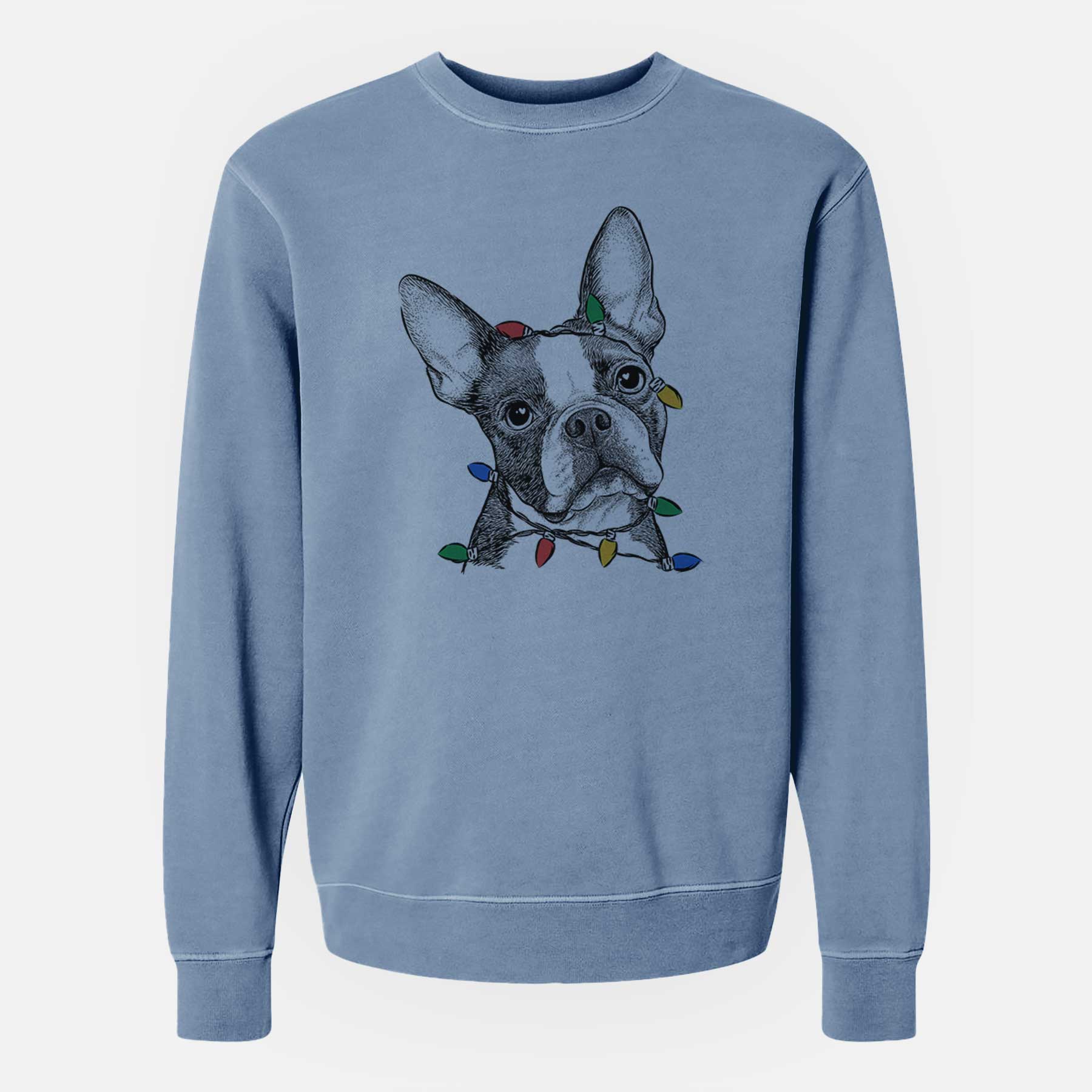 Christmas Lights Dee Dee the Boston Terrier - Unisex Pigment Dyed Crew Sweatshirt