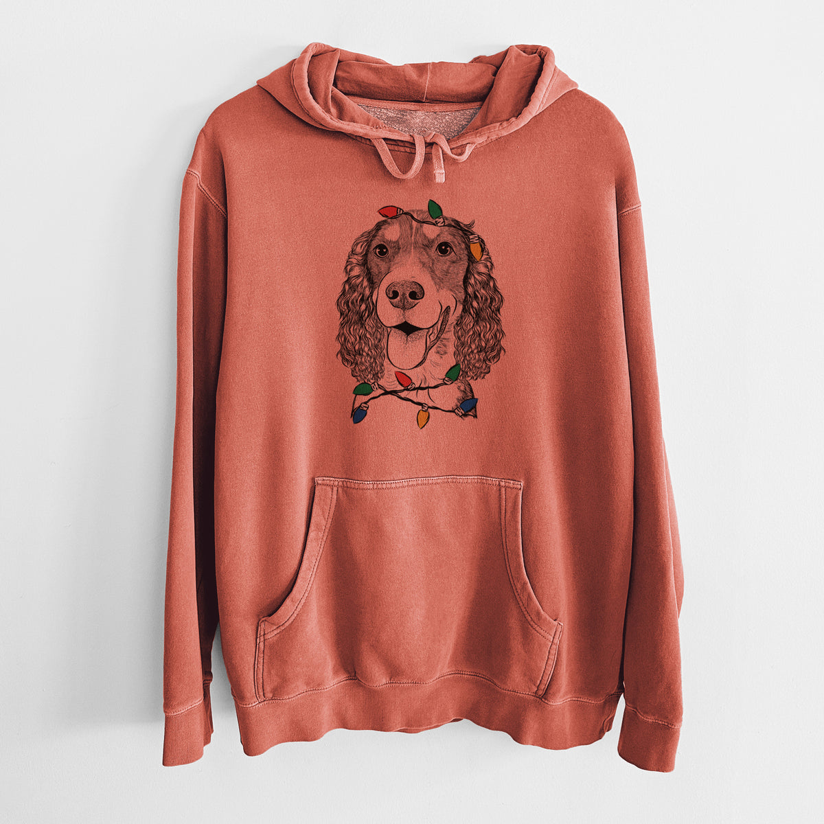 Christmas Lights Delilah the English Springer Spaniel - Unisex Pigment Dyed Hoodie