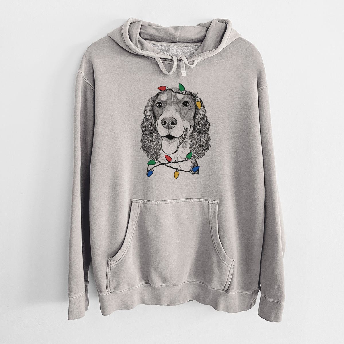 Christmas Lights Delilah the English Springer Spaniel - Unisex Pigment Dyed Hoodie