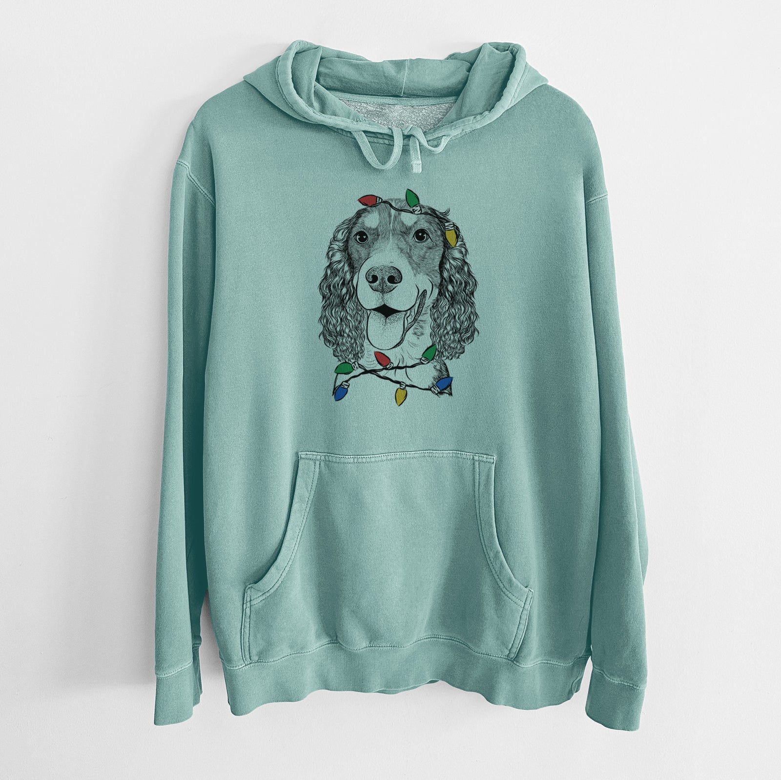 Christmas Lights Delilah the English Springer Spaniel - Unisex Pigment Dyed Hoodie