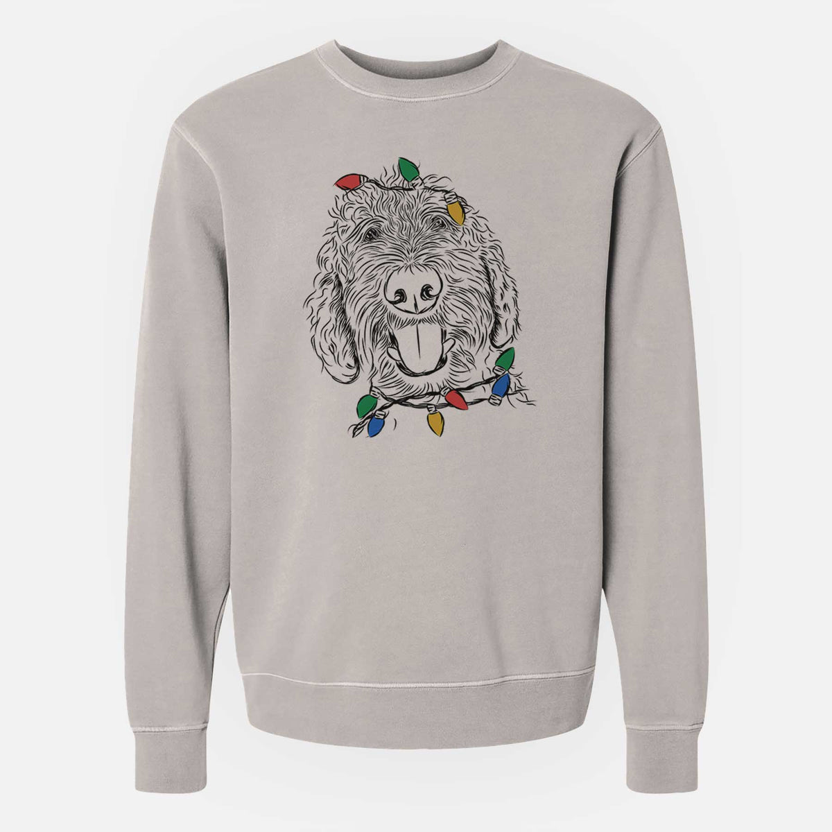 Christmas Lights Dixie the Doodle - Unisex Pigment Dyed Crew Sweatshirt