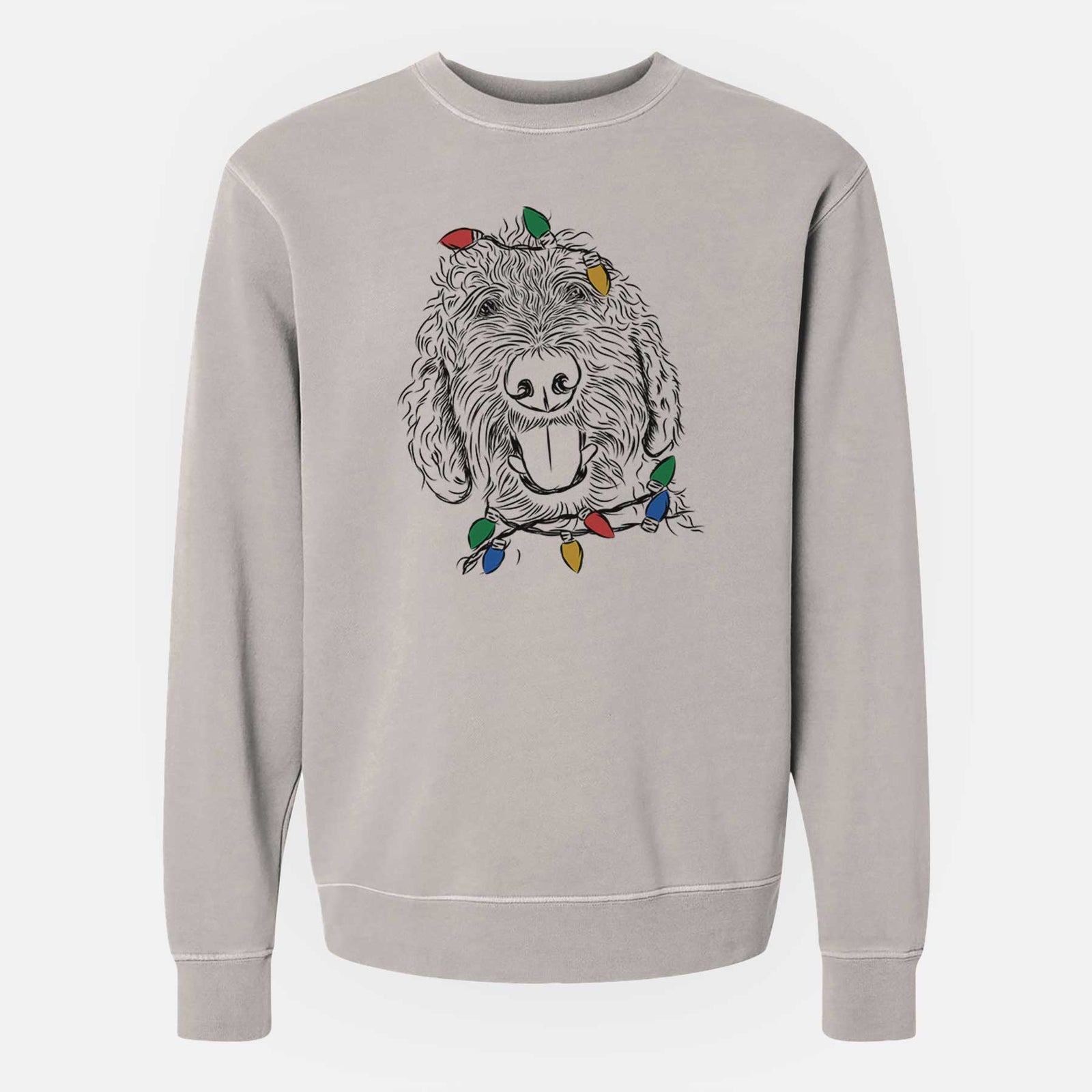 Christmas Lights Dixie the Doodle - Unisex Pigment Dyed Crew Sweatshirt