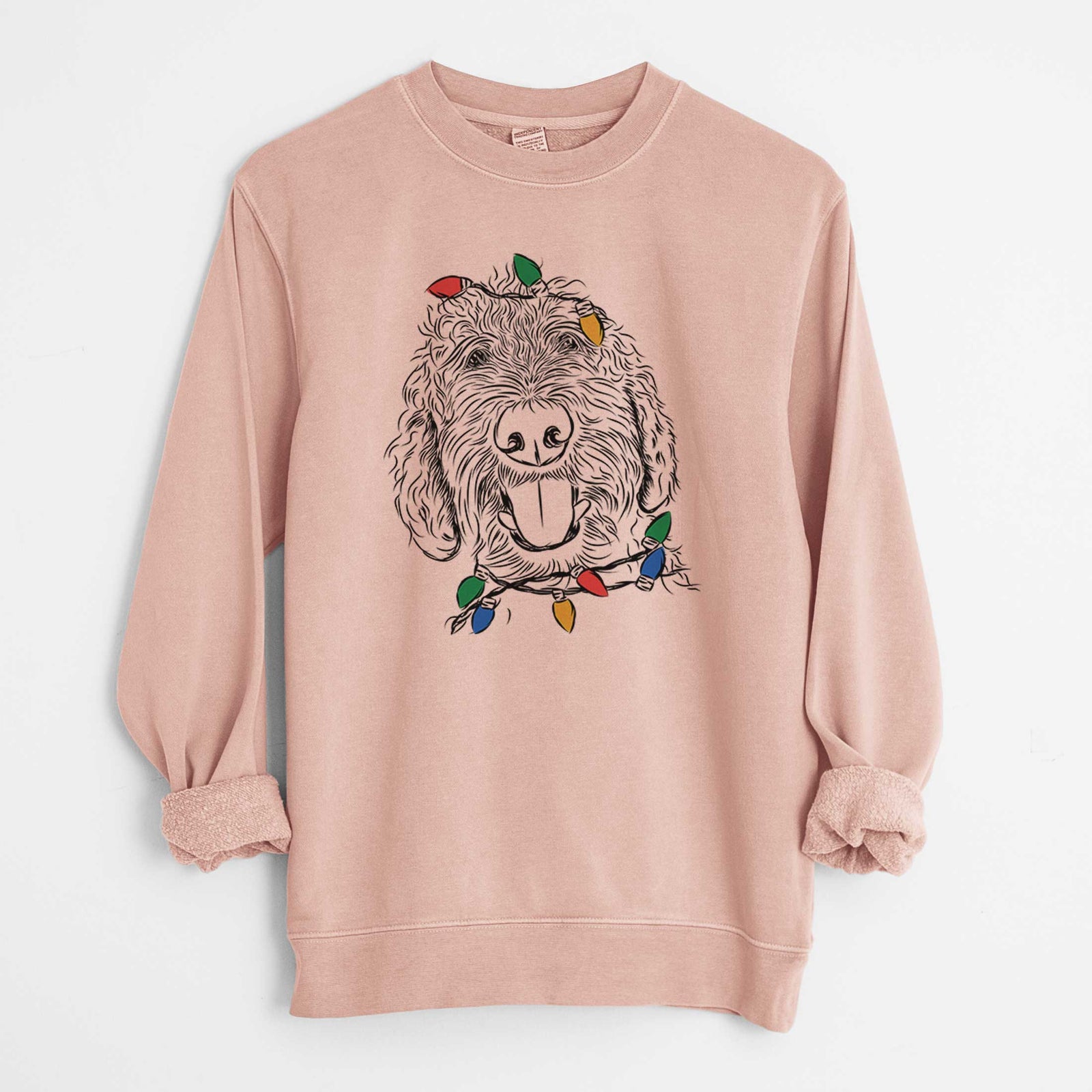 Christmas Lights Dixie the Doodle - Unisex Pigment Dyed Crew Sweatshirt
