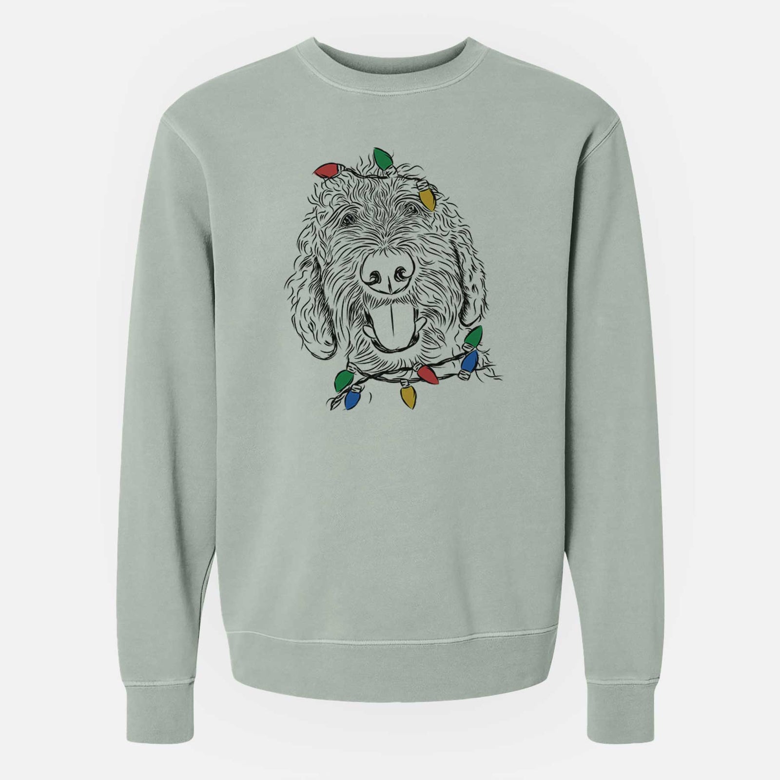 Christmas Lights Dixie the Doodle - Unisex Pigment Dyed Crew Sweatshirt
