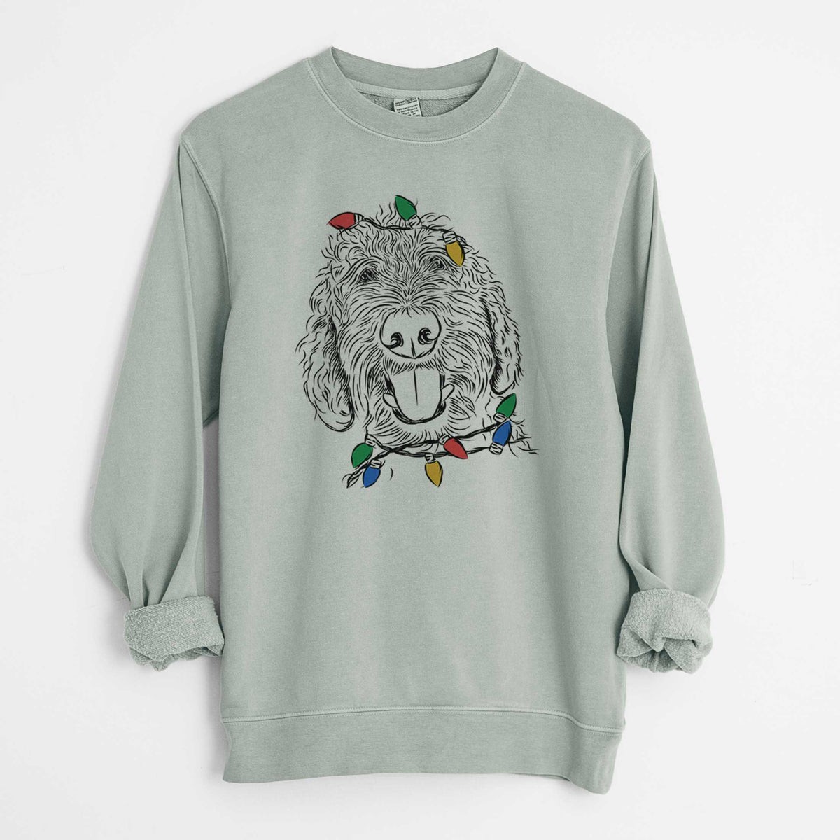 Christmas Lights Dixie the Doodle - Unisex Pigment Dyed Crew Sweatshirt