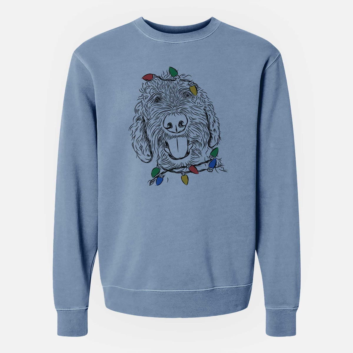 Christmas Lights Dixie the Doodle - Unisex Pigment Dyed Crew Sweatshirt