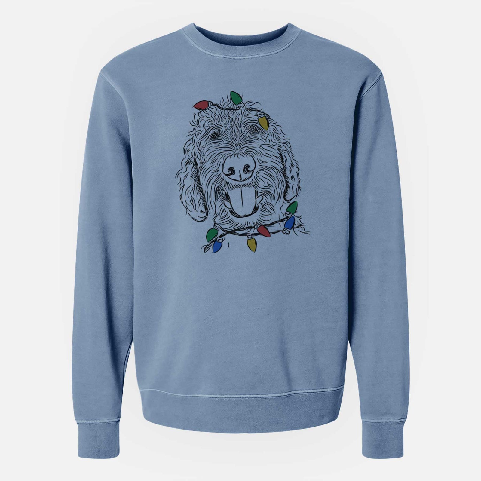 Christmas Lights Dixie the Doodle - Unisex Pigment Dyed Crew Sweatshirt