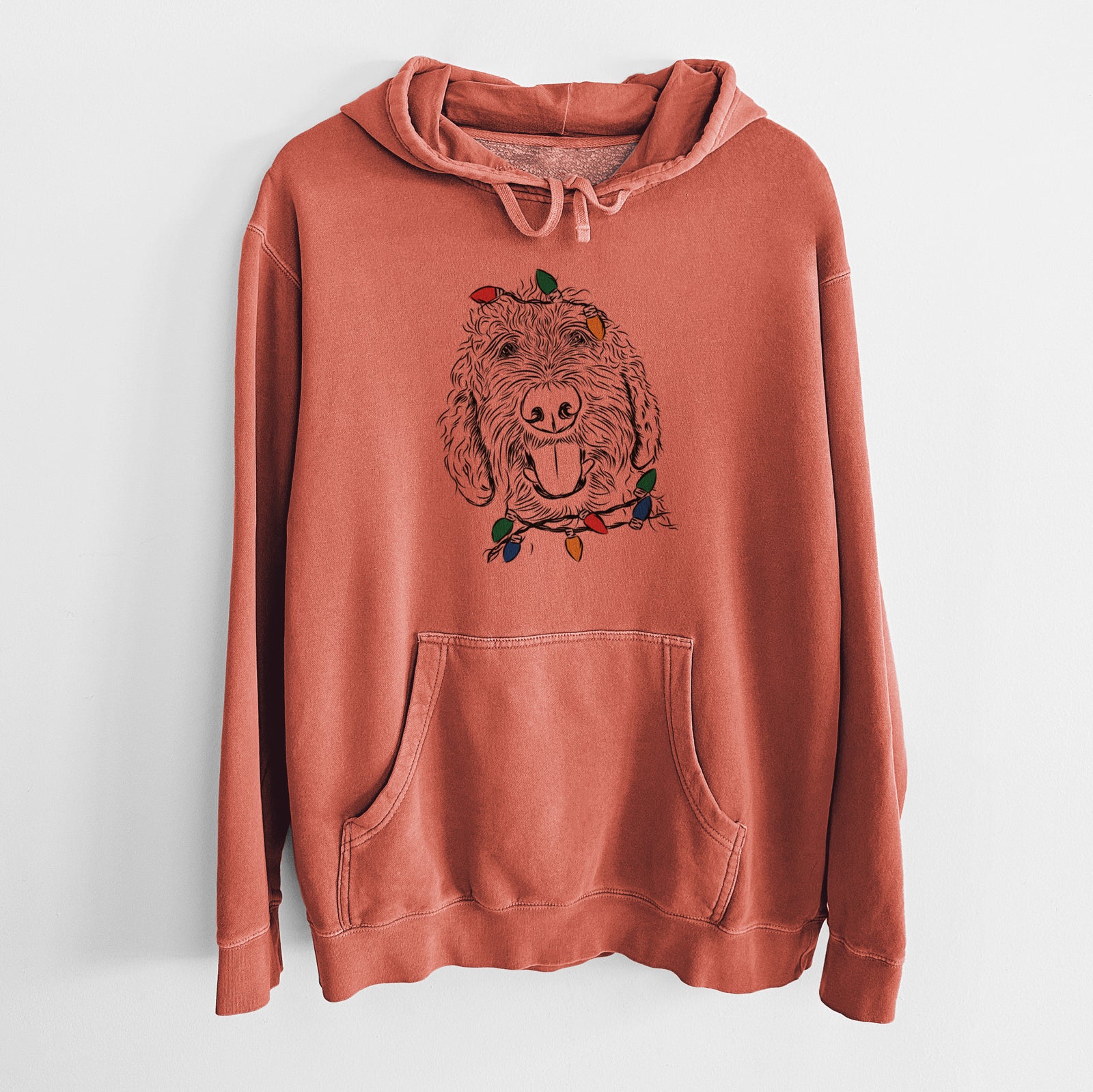 Christmas Lights Dixie the Doodle - Unisex Pigment Dyed Hoodie