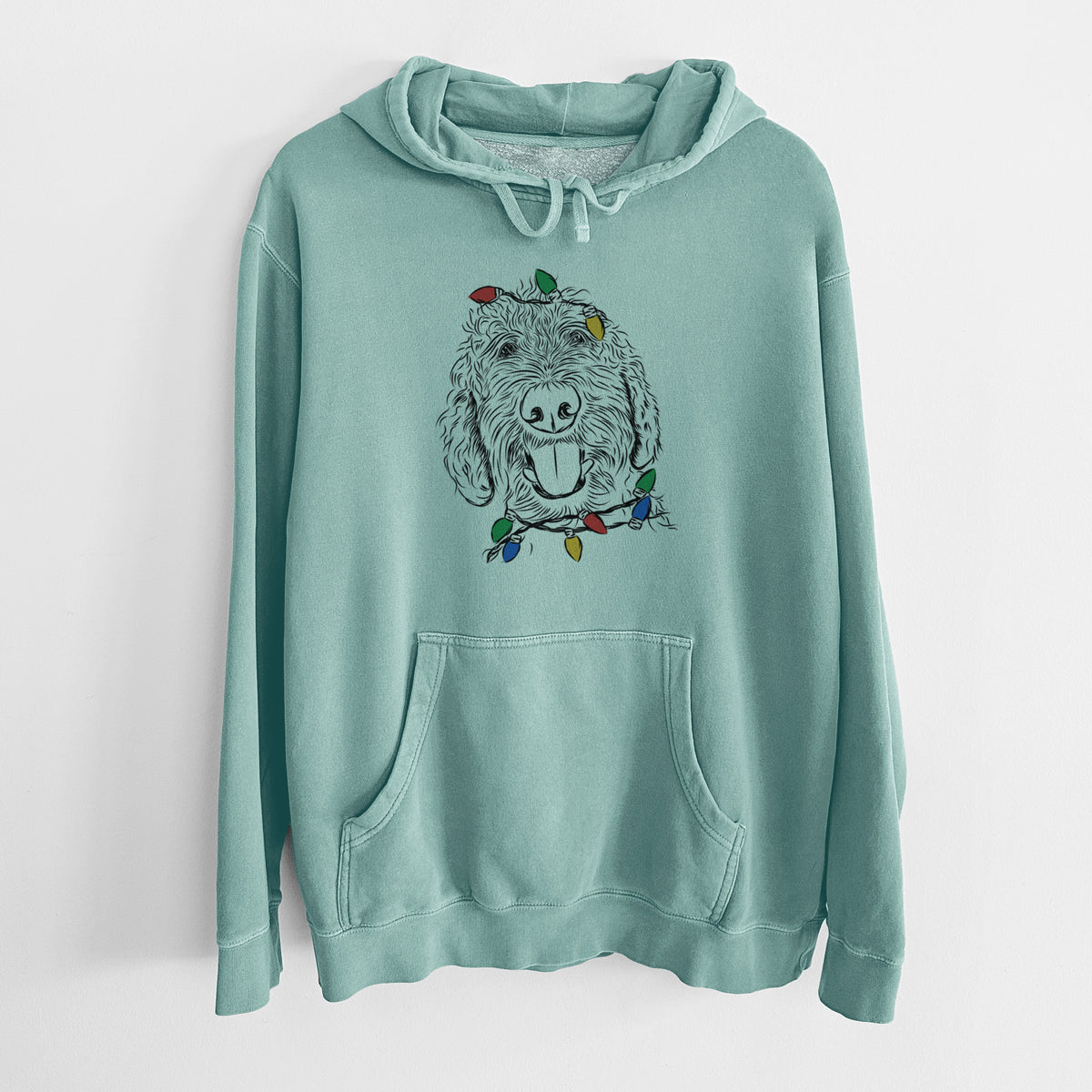 Christmas Lights Dixie the Doodle - Unisex Pigment Dyed Hoodie