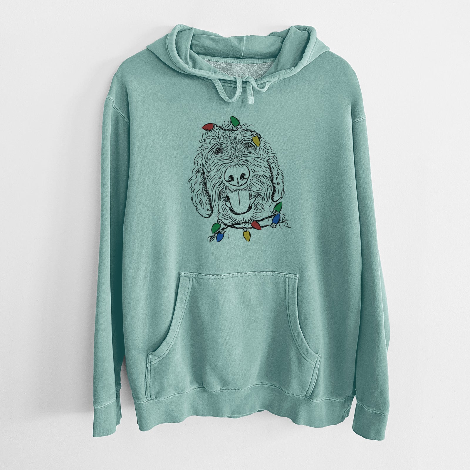 Christmas Lights Dixie the Doodle - Unisex Pigment Dyed Hoodie
