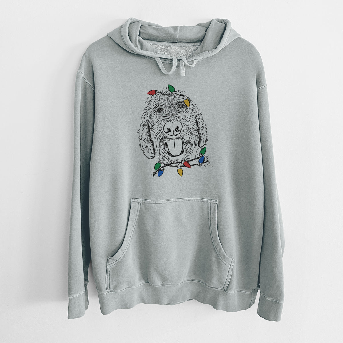 Christmas Lights Dixie the Doodle - Unisex Pigment Dyed Hoodie