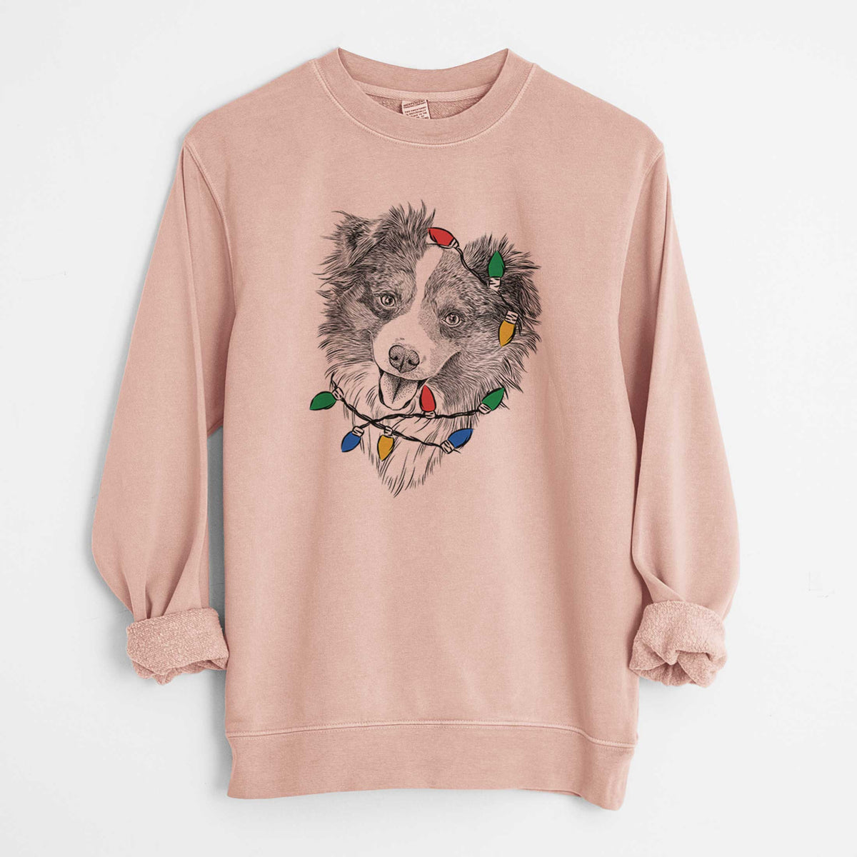 Christmas Lights Doc the Mini Aussie - Unisex Pigment Dyed Crew Sweatshirt