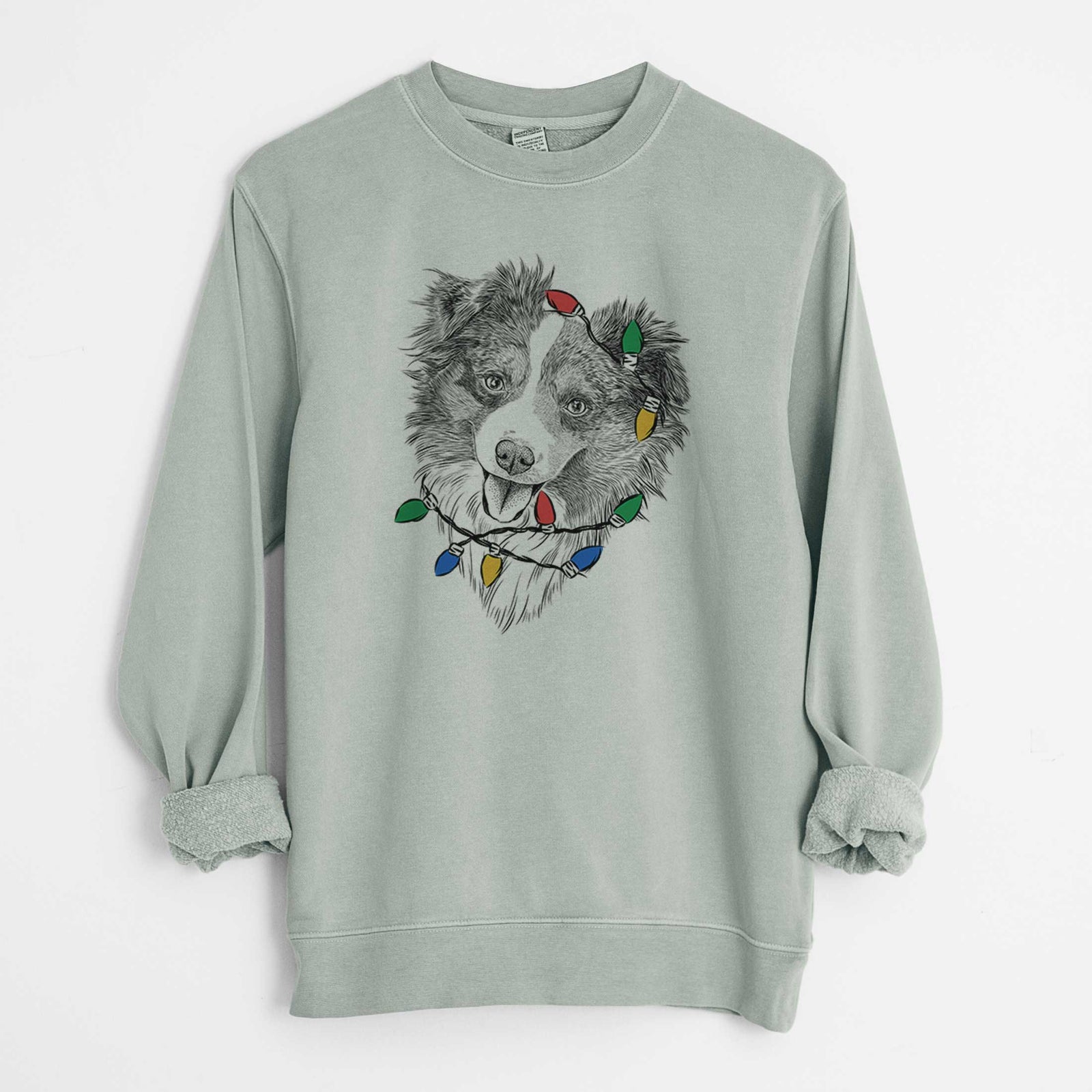 Christmas Lights Doc the Mini Aussie - Unisex Pigment Dyed Crew Sweatshirt