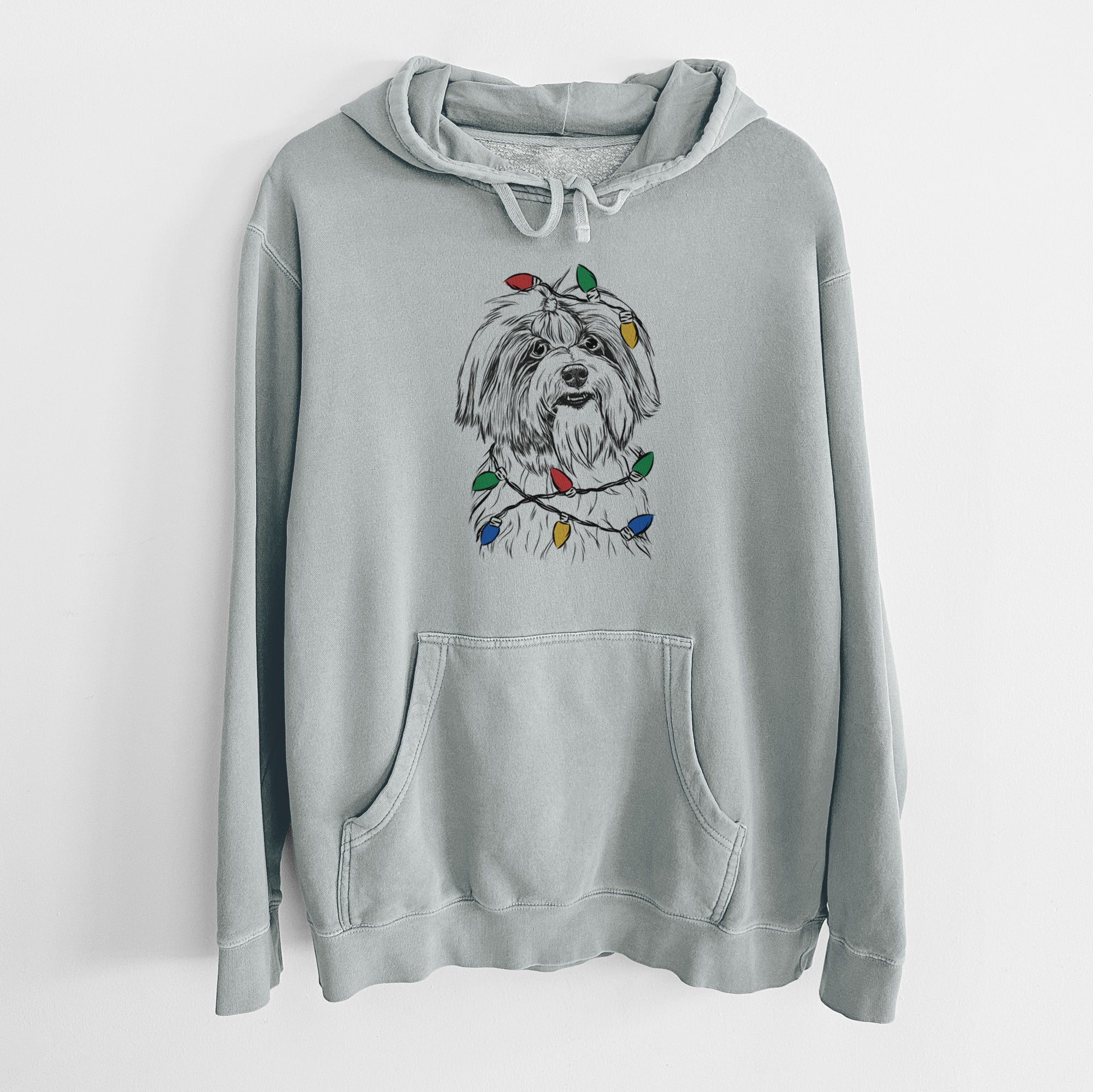 Christmas Lights Dooley the Havanese - Unisex Pigment Dyed Hoodie