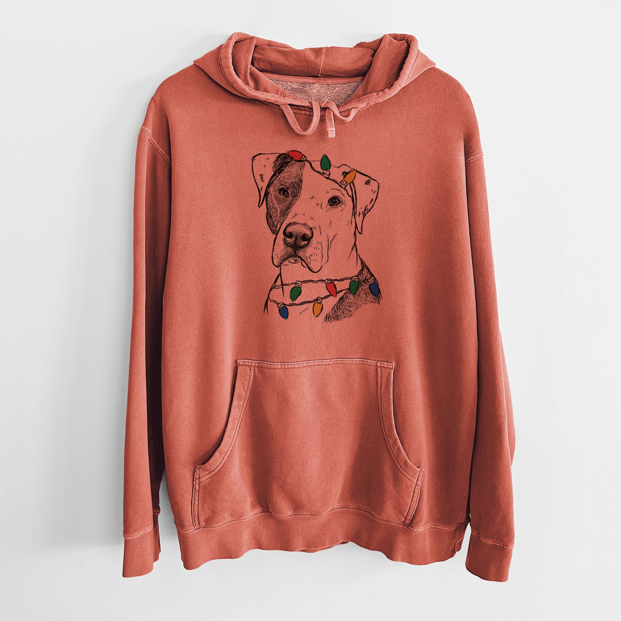 Christmas Lights Duke the American Staffordshire Terrier Mix - Unisex Pigment Dyed Hoodie