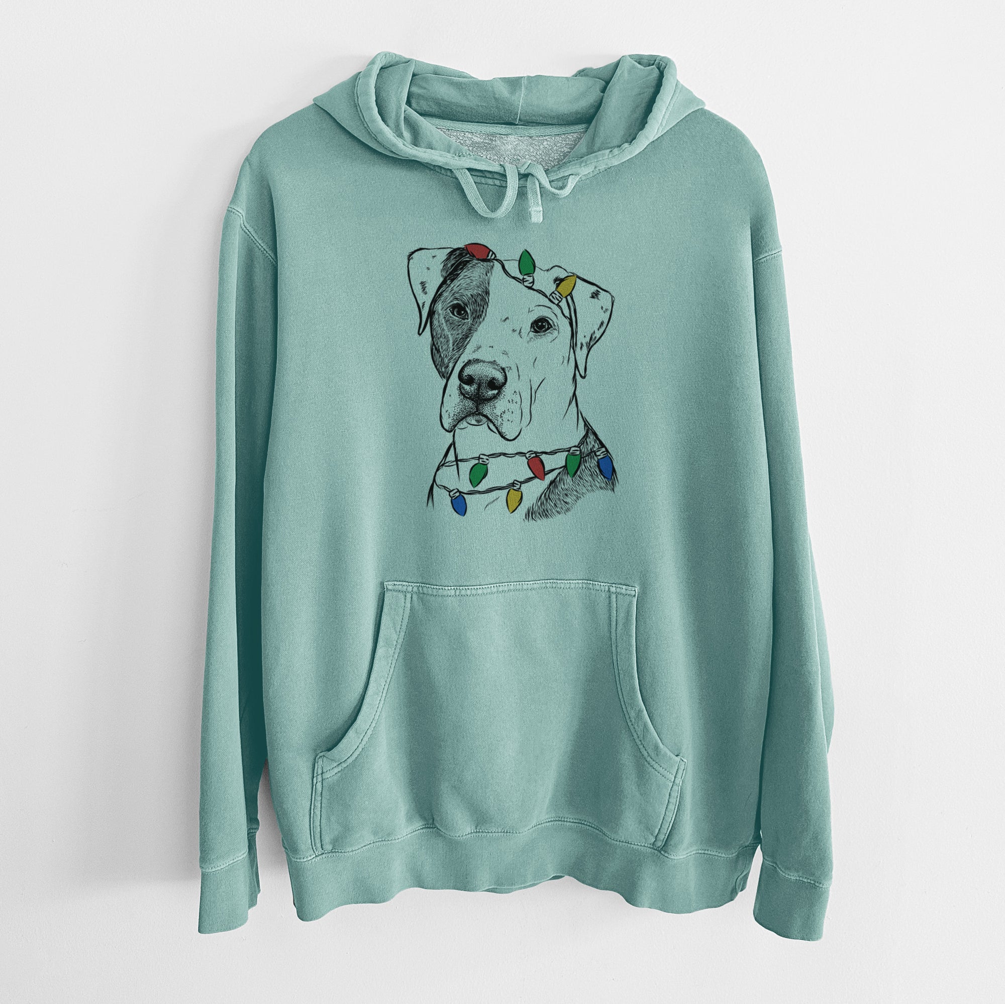 Christmas Lights Duke the American Staffordshire Terrier Mix - Unisex Pigment Dyed Hoodie