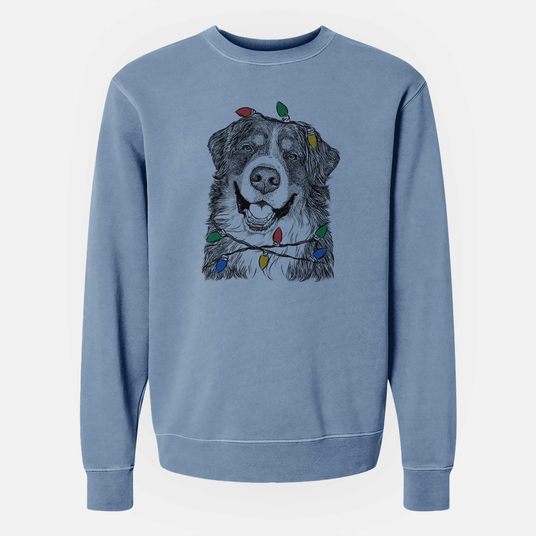 Christmas Lights Eiger the Bernese Mountain Dog - Unisex Pigment Dyed Crew Sweatshirt