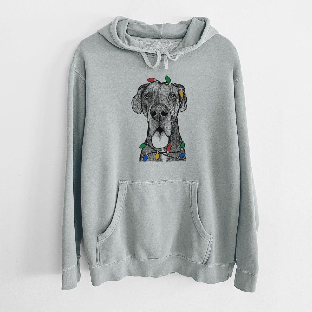 Christmas Lights Eli the Great Dane - Unisex Pigment Dyed Hoodie