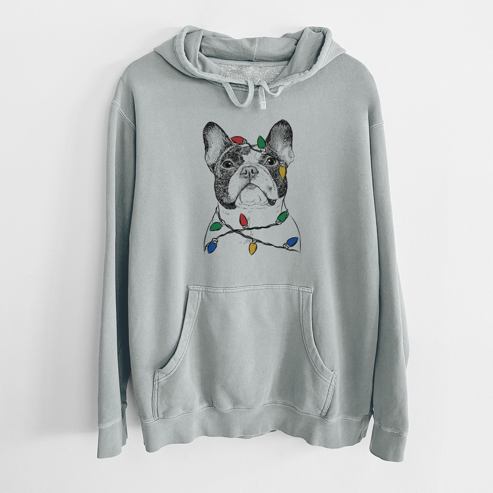 Christmas Lights Ella the French Bulldog - Unisex Pigment Dyed Hoodie