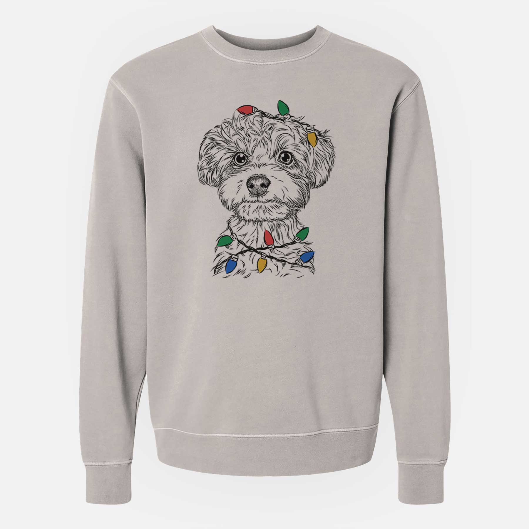 Christmas Lights Elliott the Yorkiepoo - Unisex Pigment Dyed Crew Sweatshirt