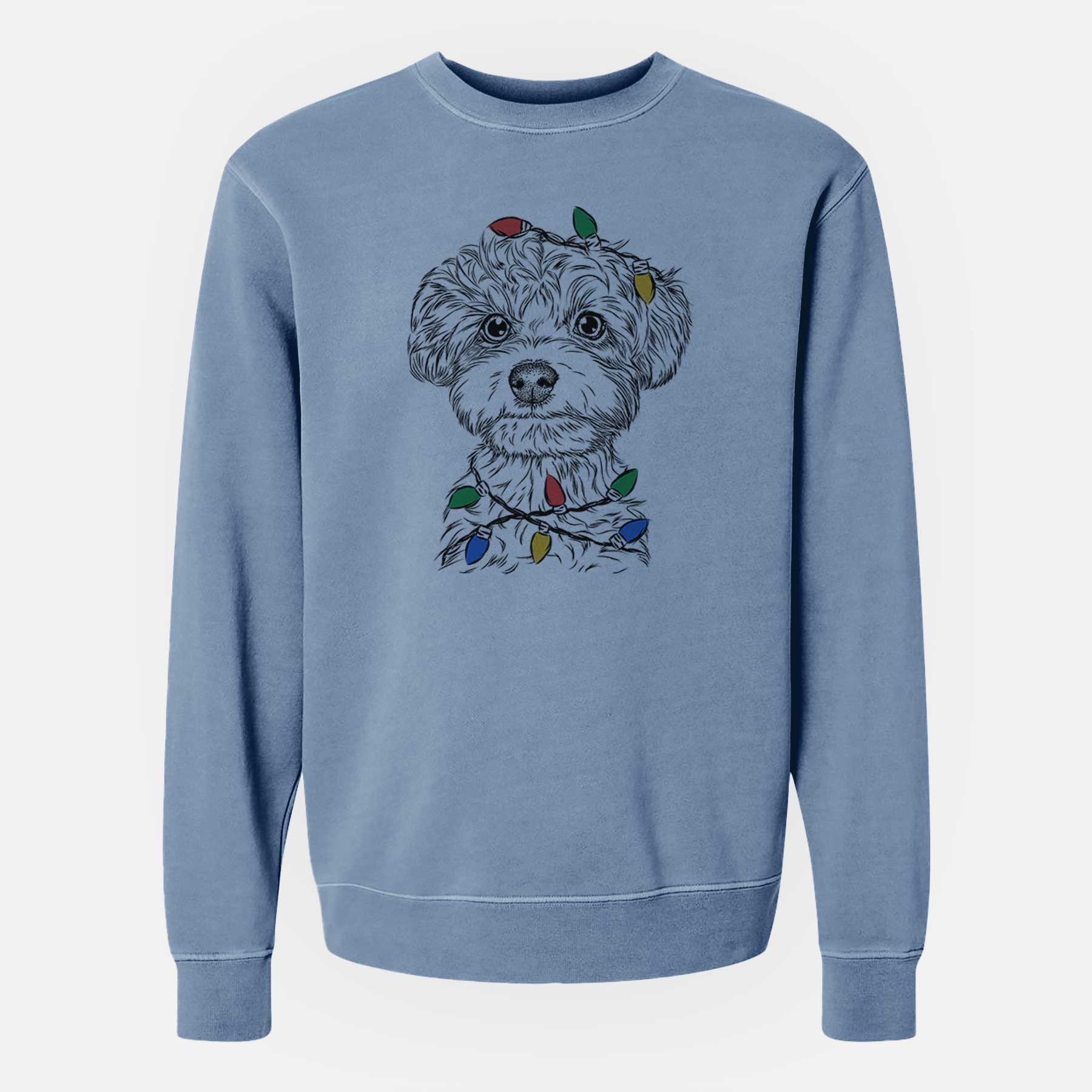 Christmas Lights Elliott the Yorkiepoo - Unisex Pigment Dyed Crew Sweatshirt