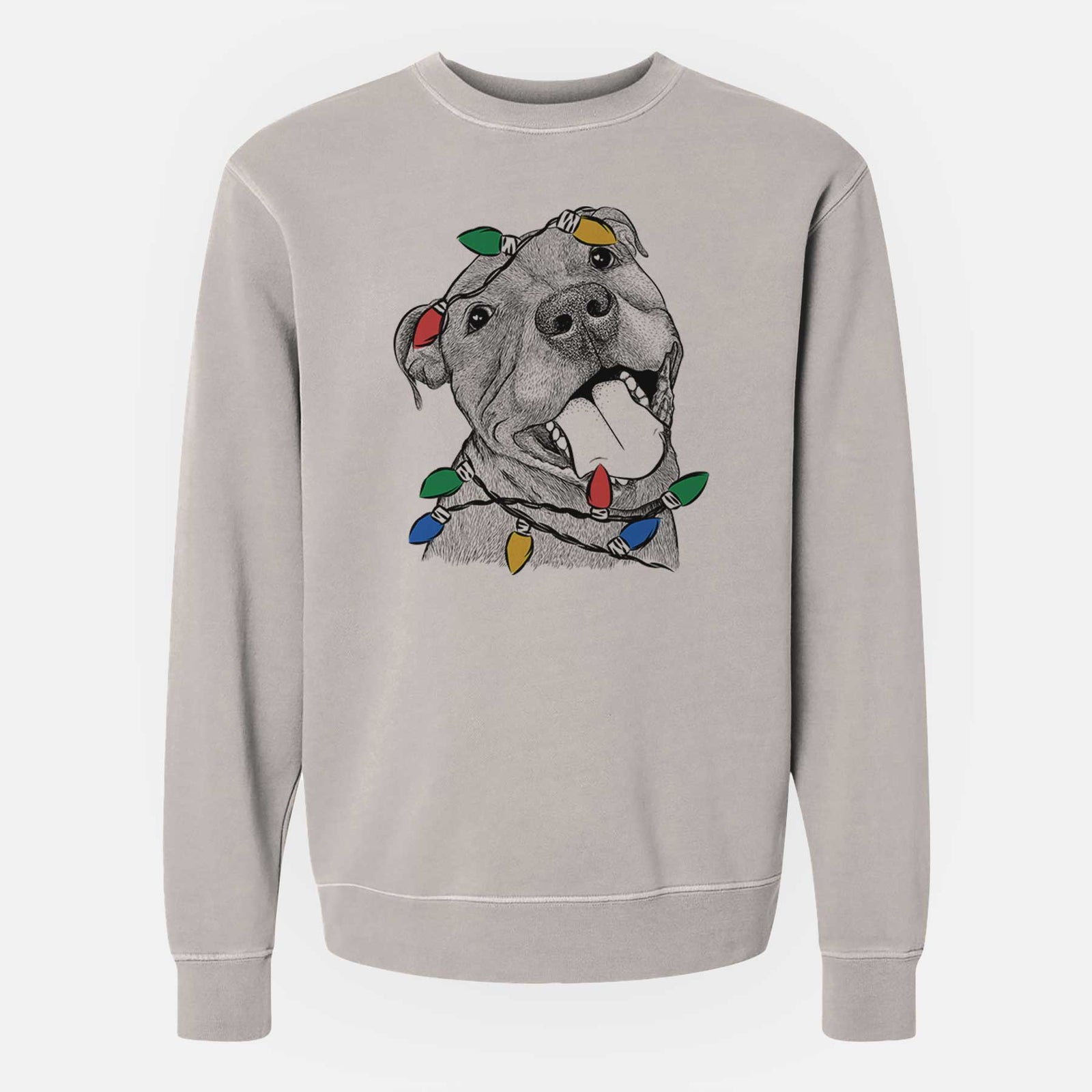 Christmas Lights Eloise the Pitbull Mix - Unisex Pigment Dyed Crew Sweatshirt