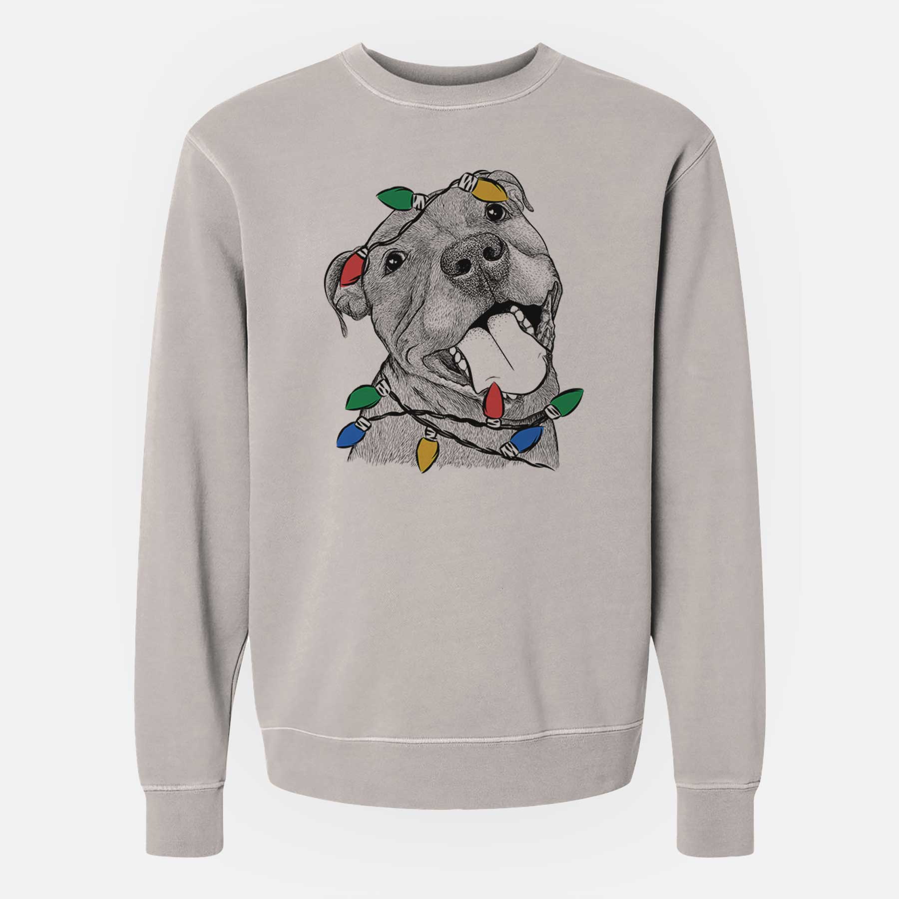 Christmas Lights Eloise the Pitbull Mix - Unisex Pigment Dyed Crew Sweatshirt