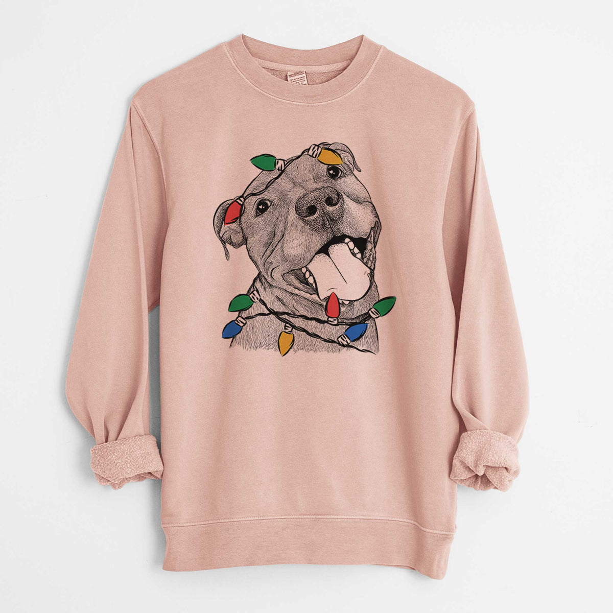 Christmas Lights Eloise the Pitbull Mix - Unisex Pigment Dyed Crew Sweatshirt